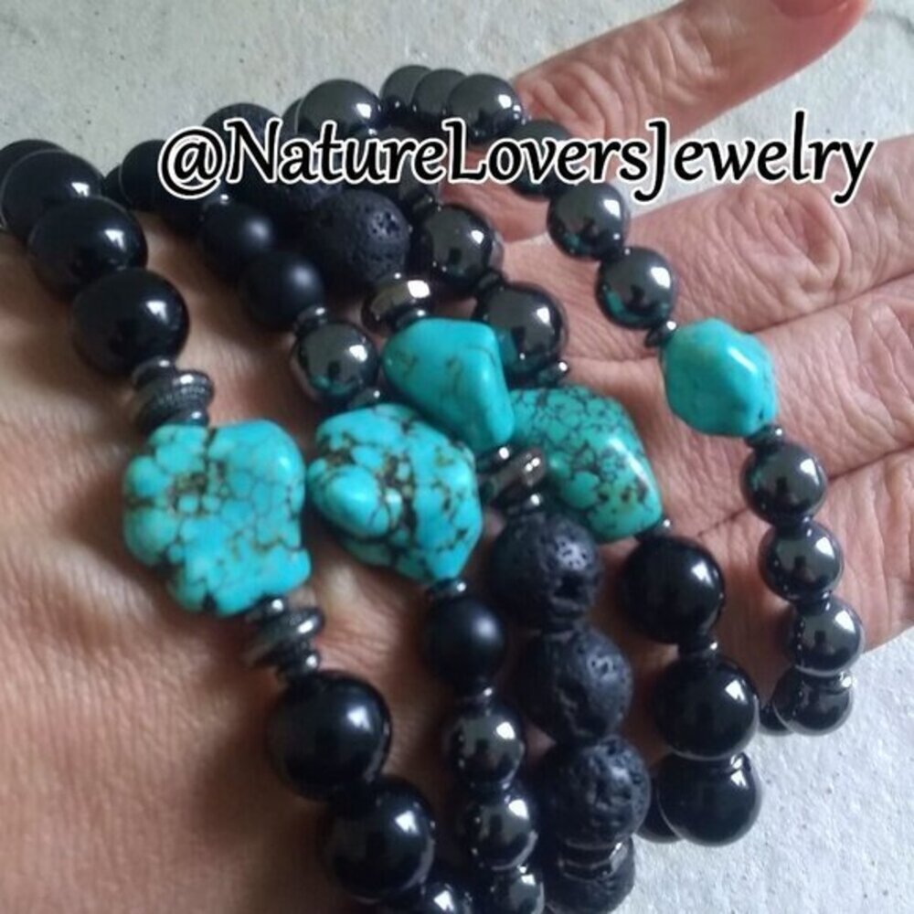 Sexy & Sleek! Men's Hematite + Black Stone Bracelet - Father's Day Gift for Him! - Picture 13 of 14